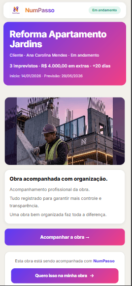 Link Mágico — visão geral da obra compartilhada com o cliente