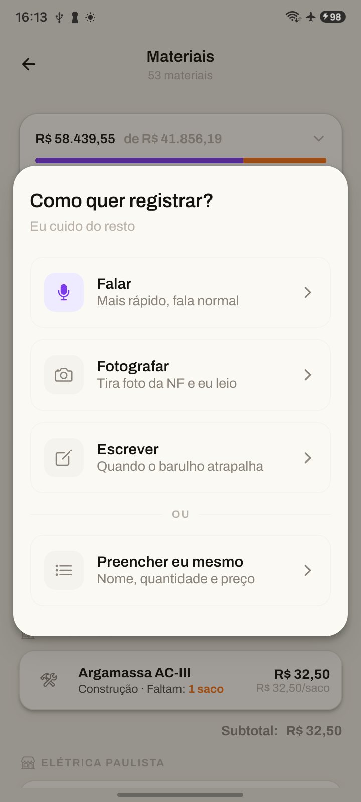 Materiais: como quer registrar? Falar, fotografar a nota ou escrever